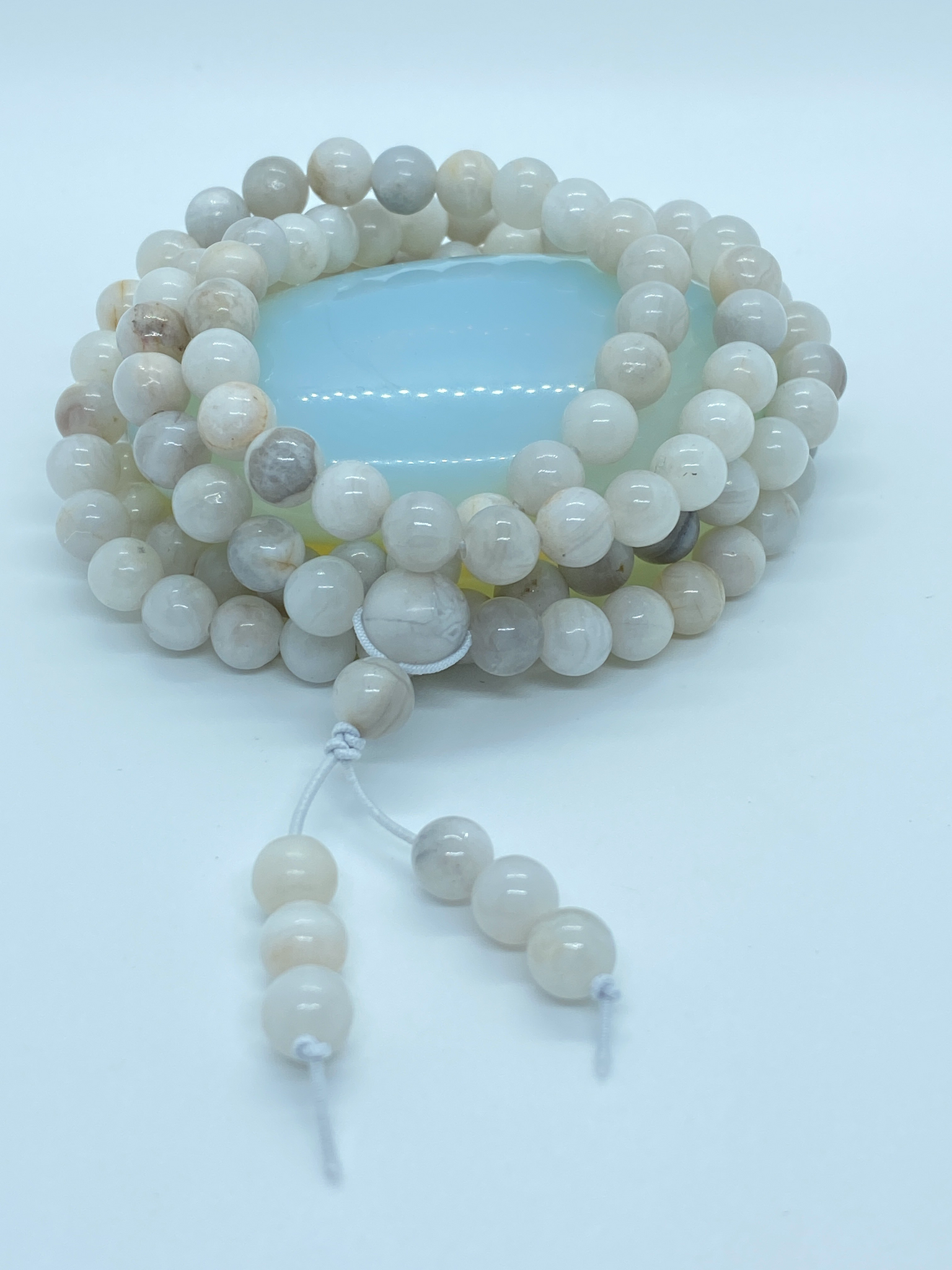 108 White Agate Mala Prayer Beads