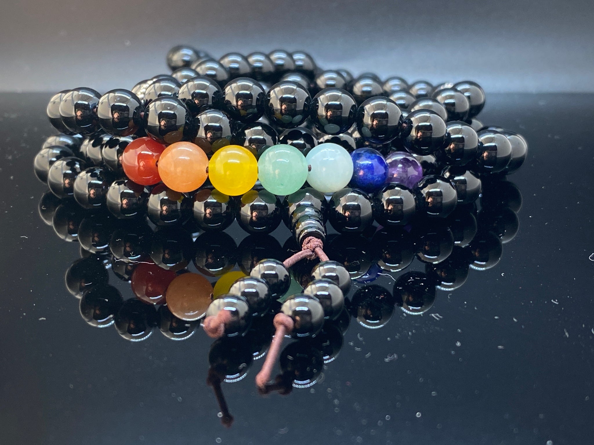 8mm Black Onyx Mala 7 Chakra 