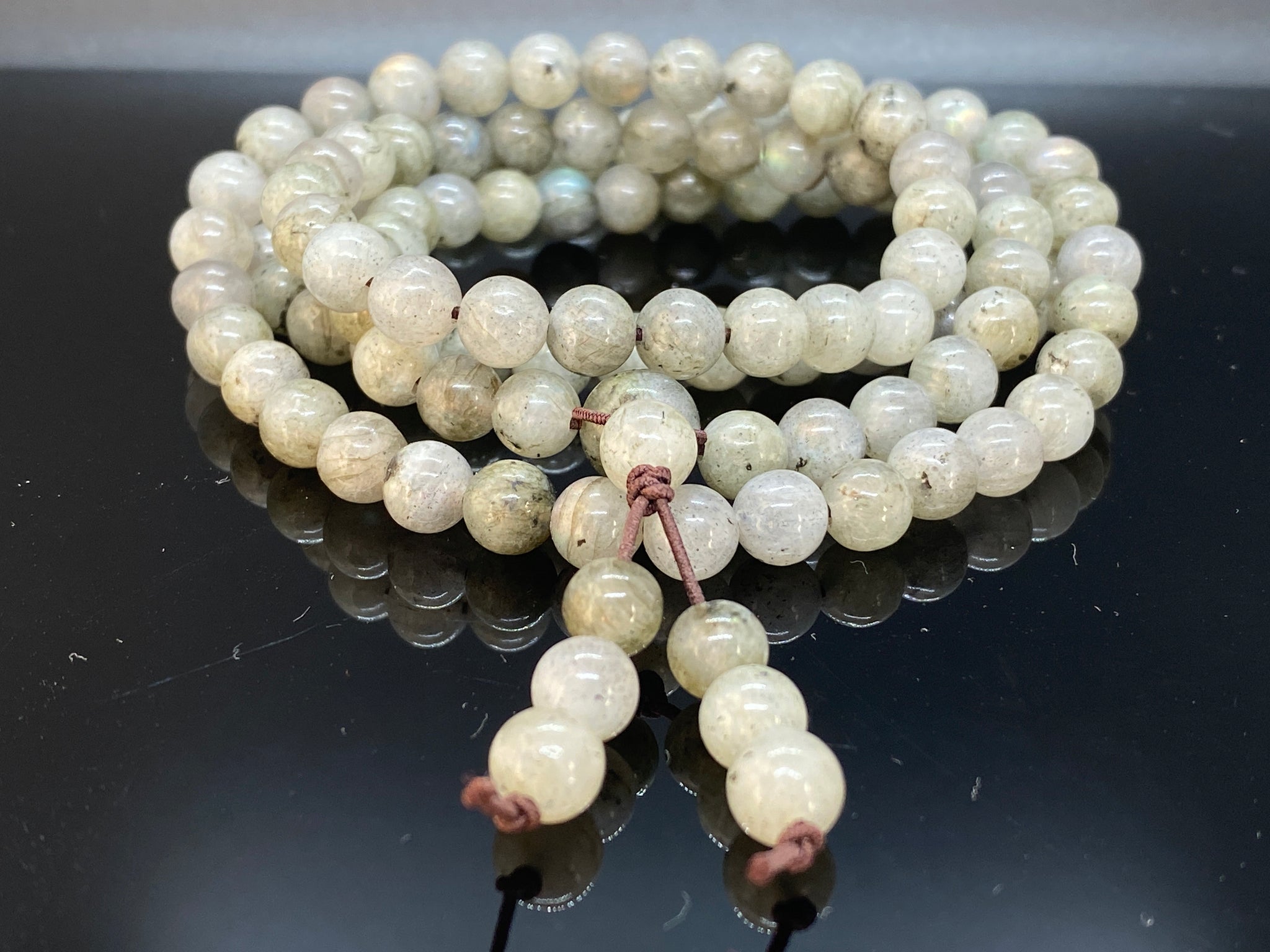 Gray Labradorite 108 Mala Buddhist Prayer Beads