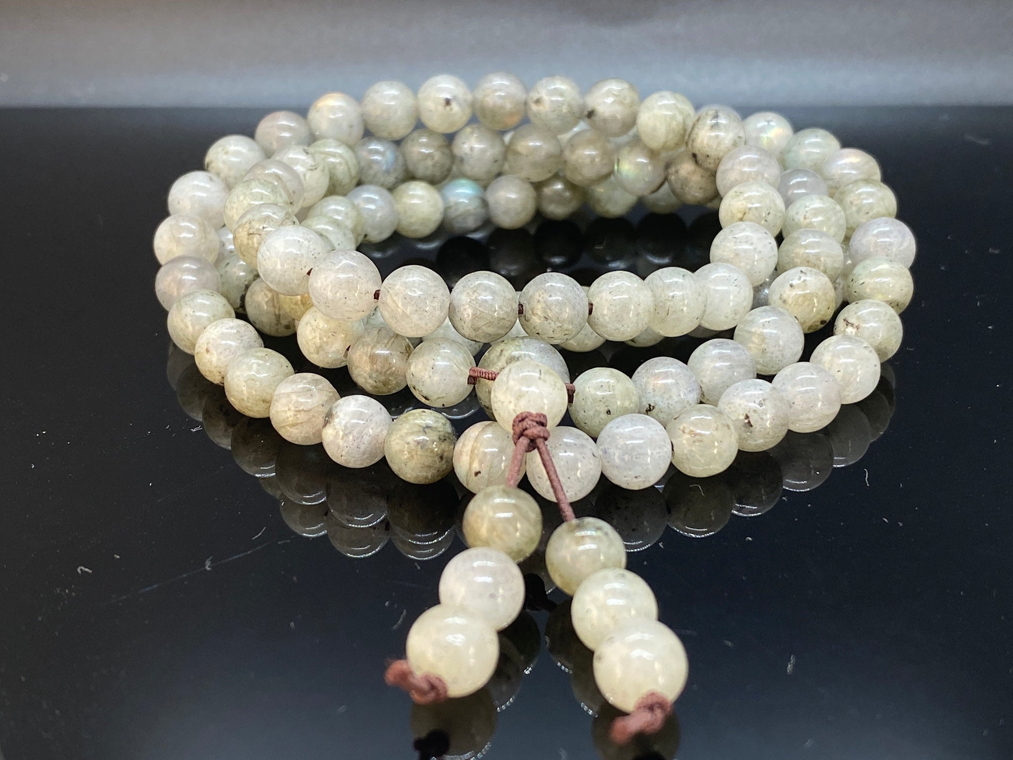 Gray Labradorite 108 Mala Buddhist Prayer Beads