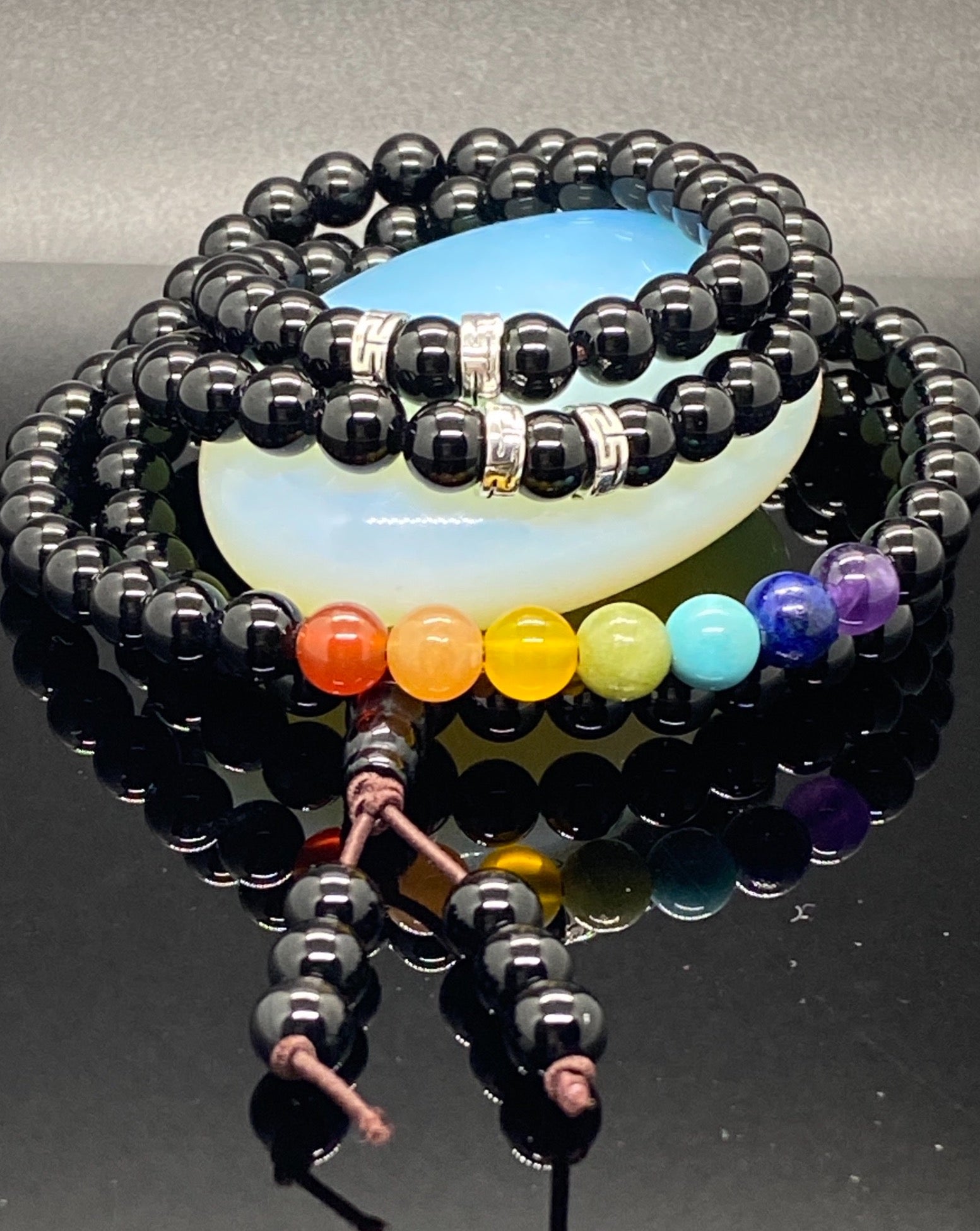 108 Mala Black Onyx x 7 Chakra Mala Buddhist Prayer Bead Bracelet